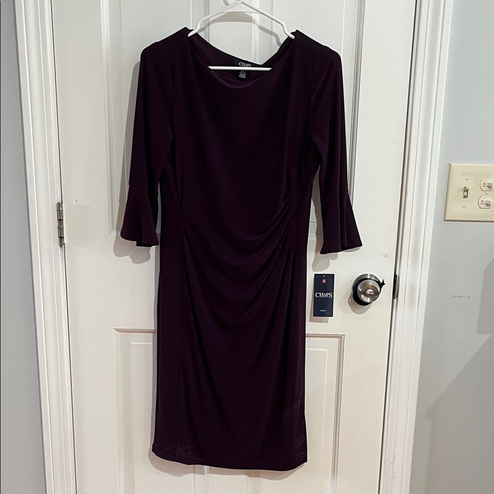 Chaps Elegant Long Sleeve Dress in Rich Plum
